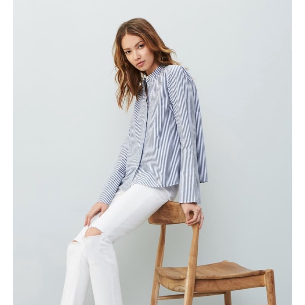 Madewell bell sleeve button up striped top